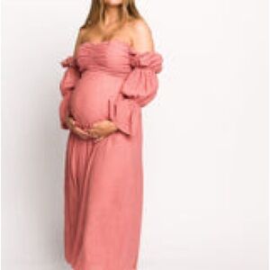 Pink Off-Shoulder Maternity Dress